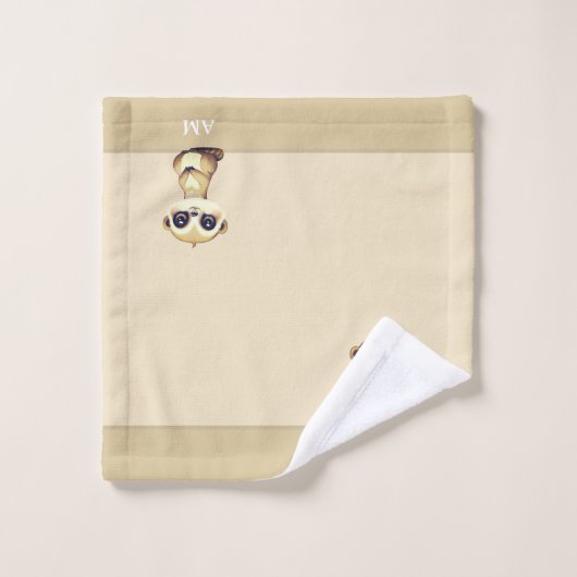 Schattige Meerkat & Monogram op Zand Beige Bad Handdoek (Wasdoekje)