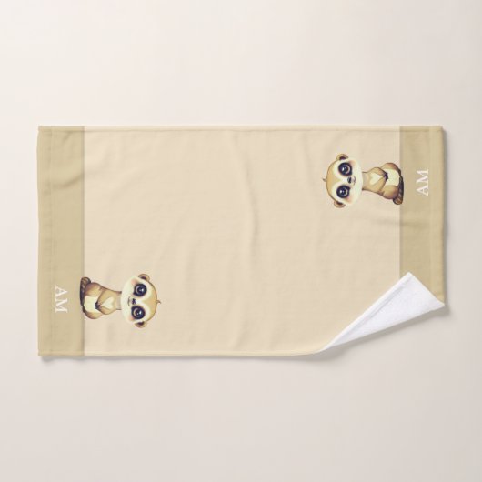 Schattige Meerkat & Monogram op Zand Beige Bad Handdoek (Handdoek)
