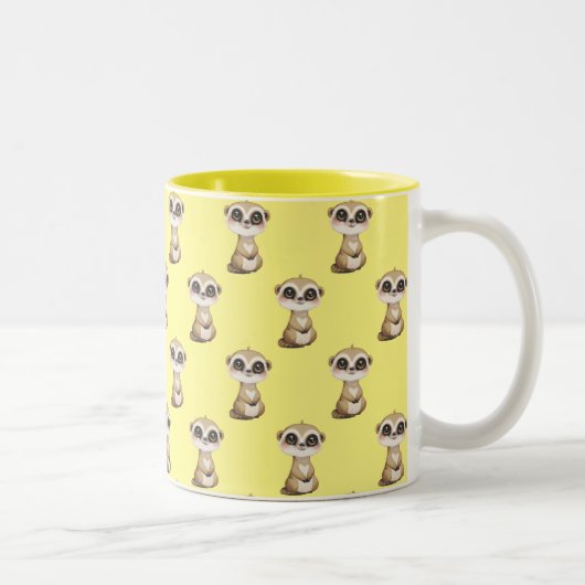 Schattige Meerkat Pattern op Geel Tweekleurige Koffiemok (Rechts)