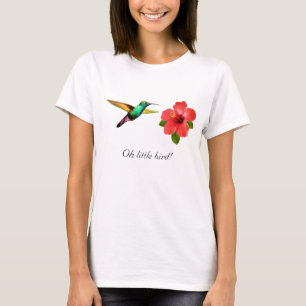 Schattige meerkleurige kolibrie en rode bloem t-shirt