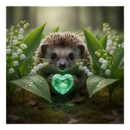 Schattige Mei Egel met Smaragd Hart Perfect Poster