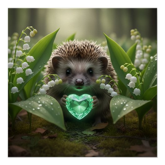 Schattige Mei Egel met Smaragd Hart Perfect Poster (Voorkant)
