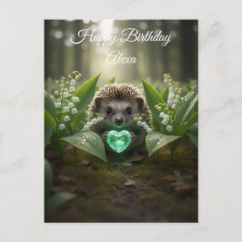Schattige Mei Egel met Smaragden Hart Briefkaart