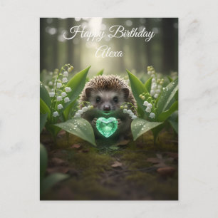 Schattige Mei Egel met Smaragden Hart Briefkaart