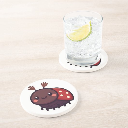 Schattige mei Kever – Kawaii Forest Charm Zandsteen Onderzetter (Zijkant)