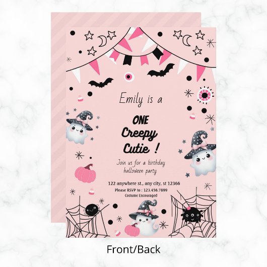 Schattige Meisje 1e Verjaardag Halloween Party Pin Kaart