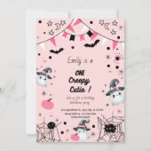 Schattige Meisje 1e Verjaardag Halloween Party Pin Kaart (Voorkant)