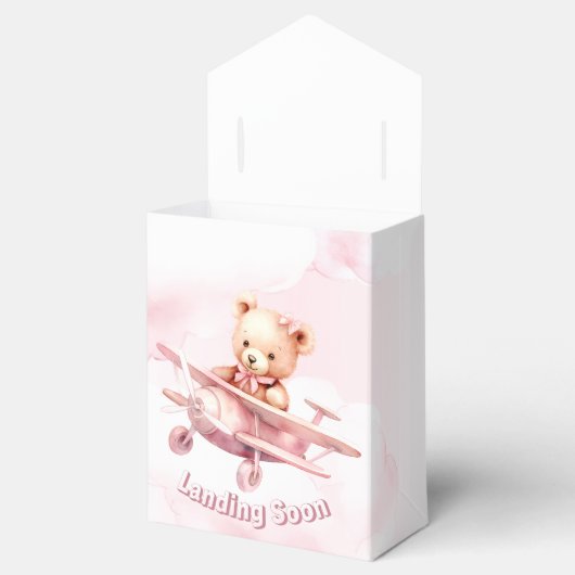 Schattige Meisje Baby Beer Piloot Roze Vliegtuig M Bedankdoosjes (Geopend)