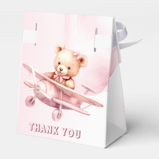Schattige Meisje Baby Beer Piloot Roze Vliegtuig M Bedankdoosjes (Achterkant)