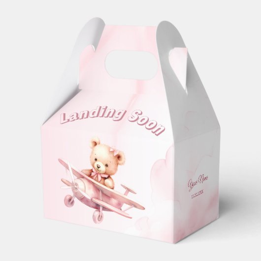 Schattige Meisje Baby Beer Piloot Roze Vliegtuig M Bedankdoosjes (Achterkant)