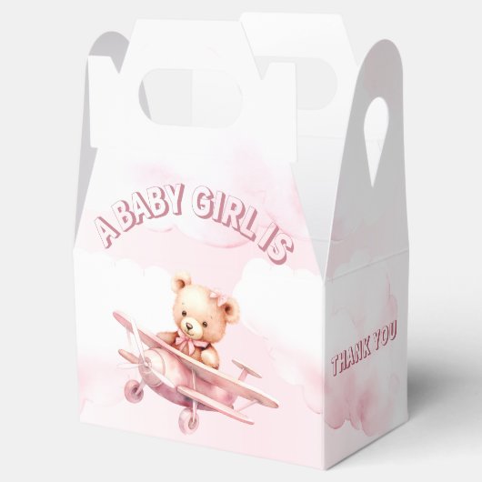 Schattige Meisje Baby Beer Piloot Roze Vliegtuig M Bedankdoosjes (Geopend)