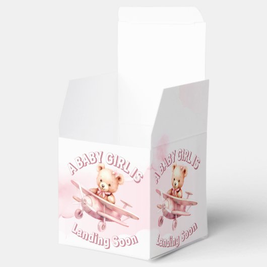 Schattige Meisje Baby Beer Piloot Roze Vliegtuig M Bedankdoosjes (Geopend)