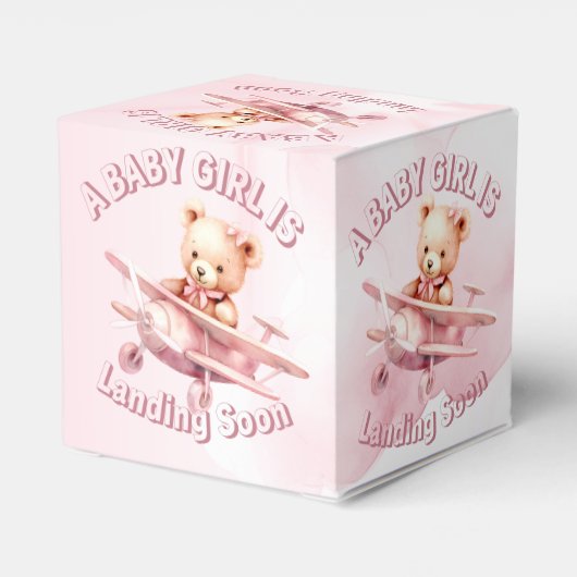 Schattige Meisje Baby Beer Piloot Roze Vliegtuig M Bedankdoosjes (Achterkant)