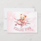 Schattige Meisje Baby Beer Piloot Roze Vliegtuig M Bedankkaart (Voorkant)
