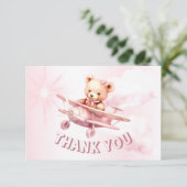 Schattige Meisje Baby Beer Piloot Roze Vliegtuig M Bedankkaart (Staand voorkant)