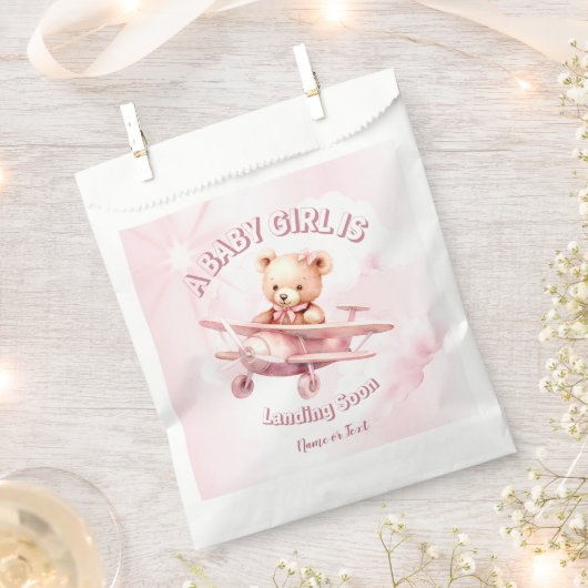 Schattige Meisje Baby Beer Piloot Roze Vliegtuig M Bedankzakje (Geknipt)