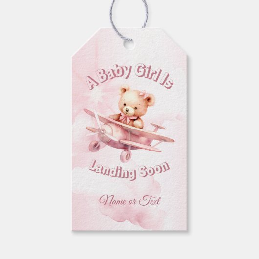 Schattige Meisje Baby Beer Piloot Roze Vliegtuig M Cadeaulabel (Voorkant)