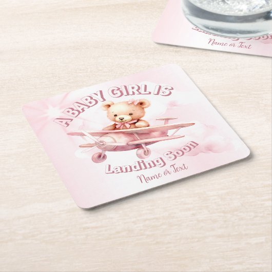 Schattige Meisje Baby Beer Piloot Roze Vliegtuig M Kartonnen Onderzetters (Schuin)