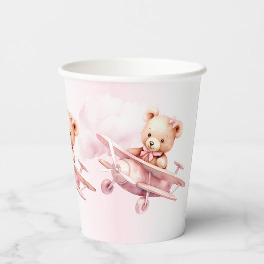 Schattige Meisje Baby Beer Piloot Roze Vliegtuig M Papieren Bekers (Achterkant)