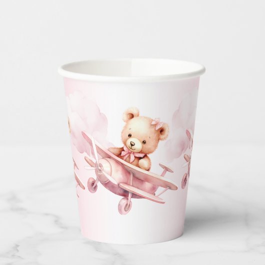 Schattige Meisje Baby Beer Piloot Roze Vliegtuig M Papieren Bekers (Links)