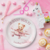 Schattige Meisje Baby Beer Piloot Roze Vliegtuig M Papieren Bordje (Feest)