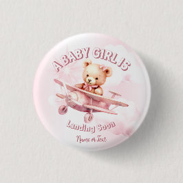 Schattige Meisje Baby Beer Piloot Roze Vliegtuig M Ronde Button 3,2 Cm