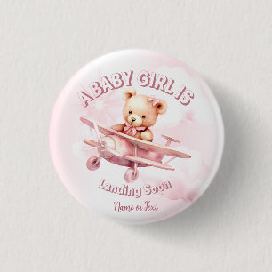 Schattige Meisje Baby Beer Piloot Roze Vliegtuig M Ronde Button 3,2 Cm