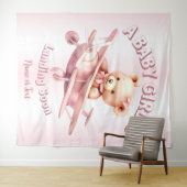 Schattige Meisje Baby Beer Piloot Roze Vliegtuig M Wandkleed (In Situ (horizontaal))