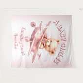 Schattige Meisje Baby Beer Piloot Roze Vliegtuig M Wandkleed (Voorkant (horizontaal))