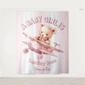 Schattige Meisje Baby Beer Piloot Roze Vliegtuig M Wandkleed (Voorkant)