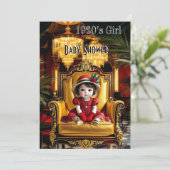 Schattige Meisje Baby shower 1920s Red Art deco Kaart (Staand voorkant)