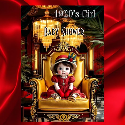 Schattige Meisje Baby shower 1920s Red Art deco Kaart