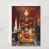Schattige Meisje Baby shower 1920s Red Art deco th Kaart (Voorkant)