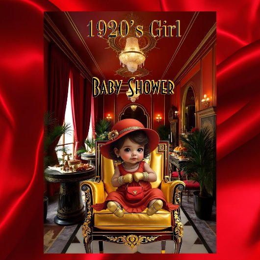 Schattige Meisje Baby shower 1920s Red Art deco th Kaart