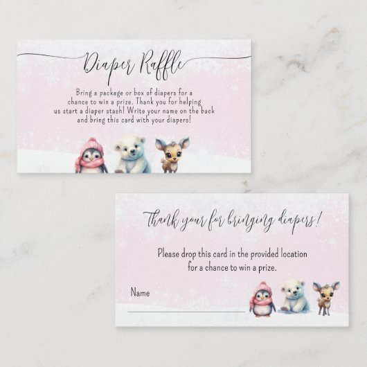 Schattige Meisje Baby shower Luier Raffle Verzoek Informatiekaartje (Voorkant / Achterkant)