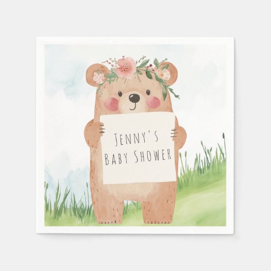 Schattige meisje Beer Baby shower rustiek bos Servet (Voorkant)