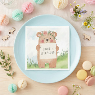 Schattige meisje Beer Baby shower rustiek bos Servet