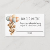 Schattige Meisje Beer met Ballonnen Luier Raffle Informatiekaartje (Voorkant)