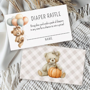 Schattige Meisje Beer met Ballonnen Luier Raffle Informatiekaartje