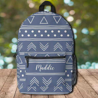 Schattige Meisje Blauw Mudcloth Monogram Naam Bedrukte Rugzak