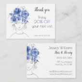 Schattige meisje blauw waterverf rozen floral kortingskaartje (Voorkant / Achterkant)