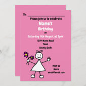 Schattige Meisje Bloemen Roze Verjaardagsfeestuitn Kaart (Voorkant / Achterkant)