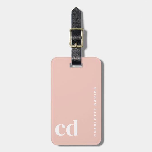 Schattige Meisje Blush Roze Monogram Bagagelabel (Voorkant verticaal)
