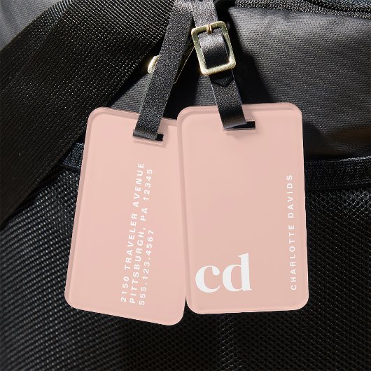 Schattige Meisje Blush Roze Monogram Bagagelabel