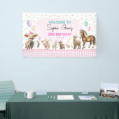 Schattige meisje boerderij dieren ballonnen verjaa spandoek (Beurs)