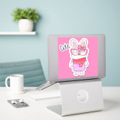 Schattige Meisje Bunny Sticker (Laptop op bureau)