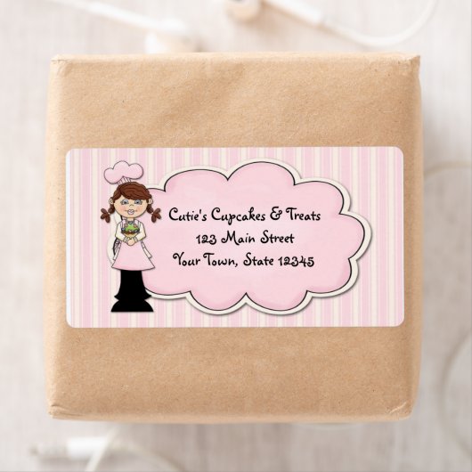 Schattige Meisje Chef, Cupcake, Roze Etiket (Insitu)