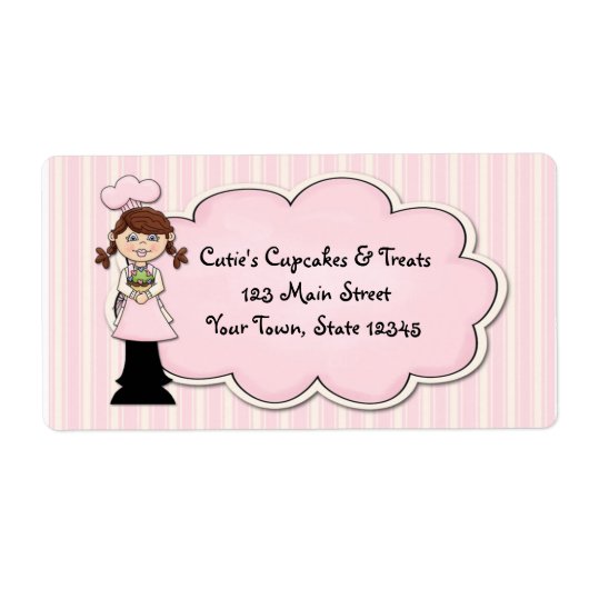 Schattige Meisje Chef, Cupcake, Roze Etiket (Voorkant)