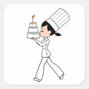 Schattige Meisje Chef met Cake Geïllustreerde STIC Vierkante Sticker