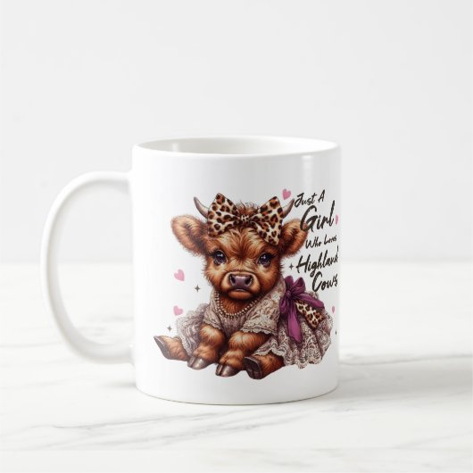 Schattige meisje dat houdt van Highland Koeien Bow Koffiemok (Links)
